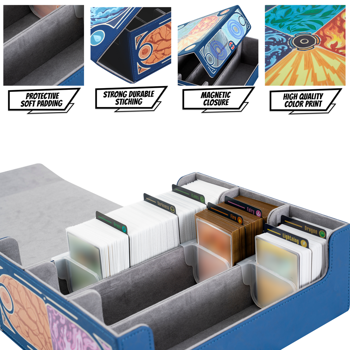 Trading Card Storage Box for Pokemon Cards holds【2400+】TCG Cards. Includes 17 Unique Type Dividers & 2 Card Stoppers. Premium Bulk Card Case/Deck Holder. Great Accessory Gift. (Card Organizer Box)