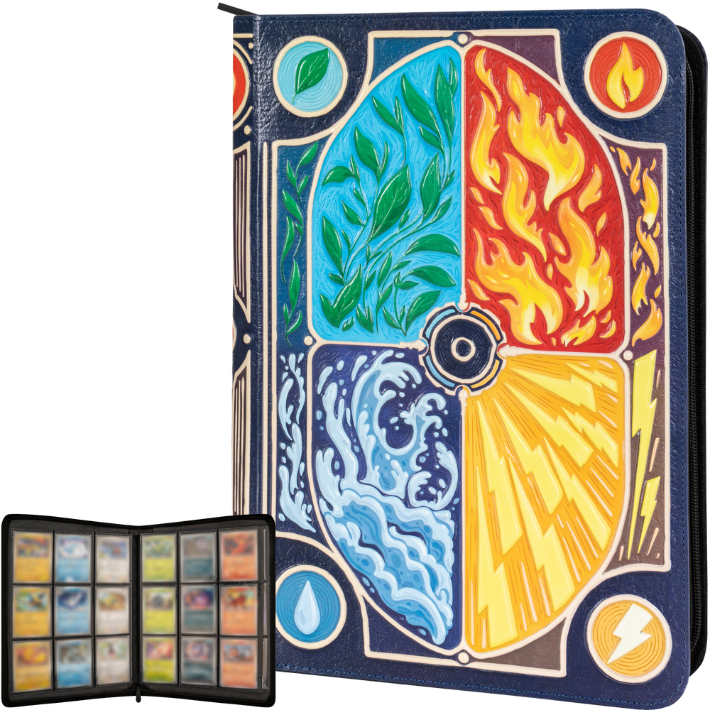 3D Card Binder for Pokemon - 3D Raised Elemental Design for 360 Cards