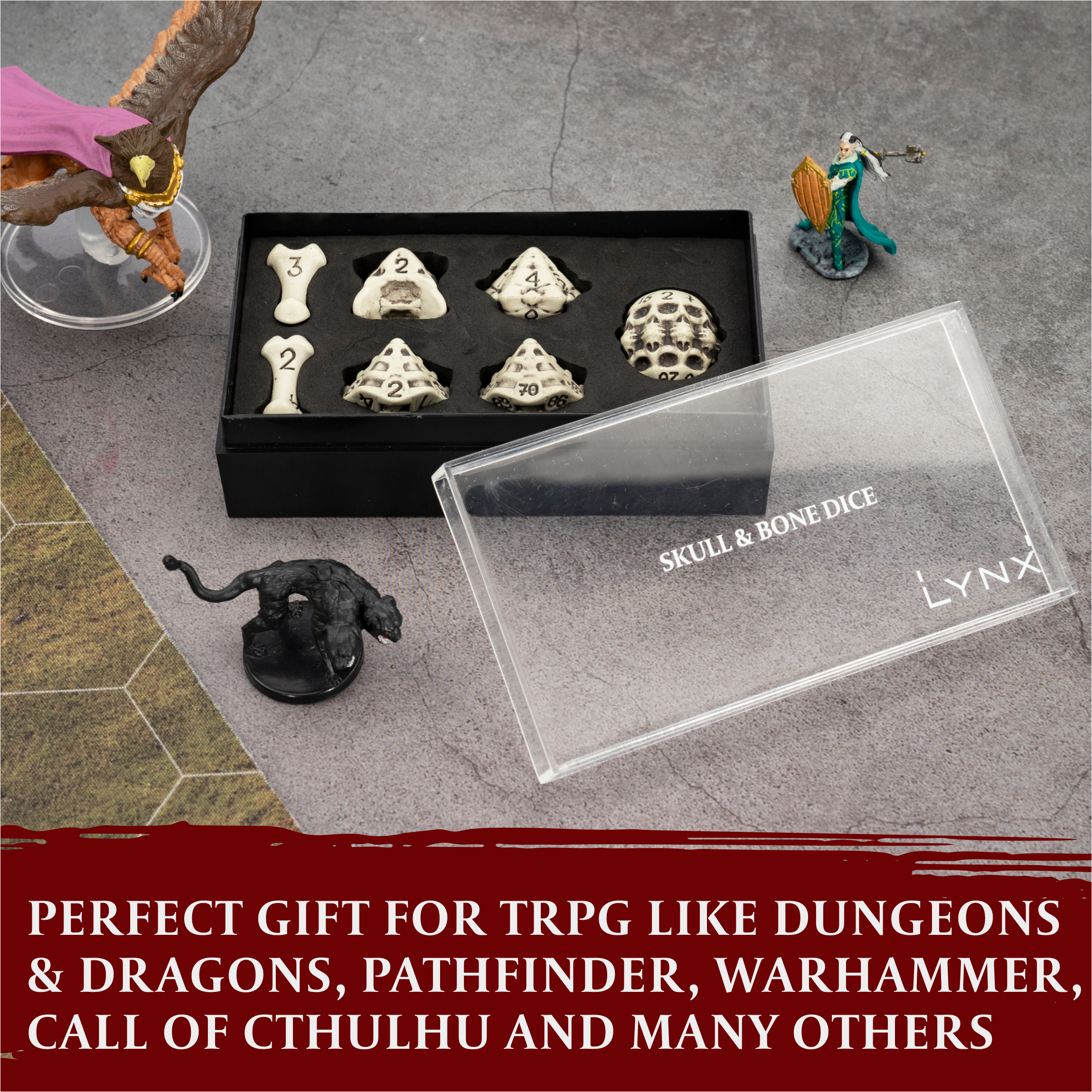 Skull & Bone Dice Set | For Dungeons & Dragons (DND), Pathfinder, Warhammer...