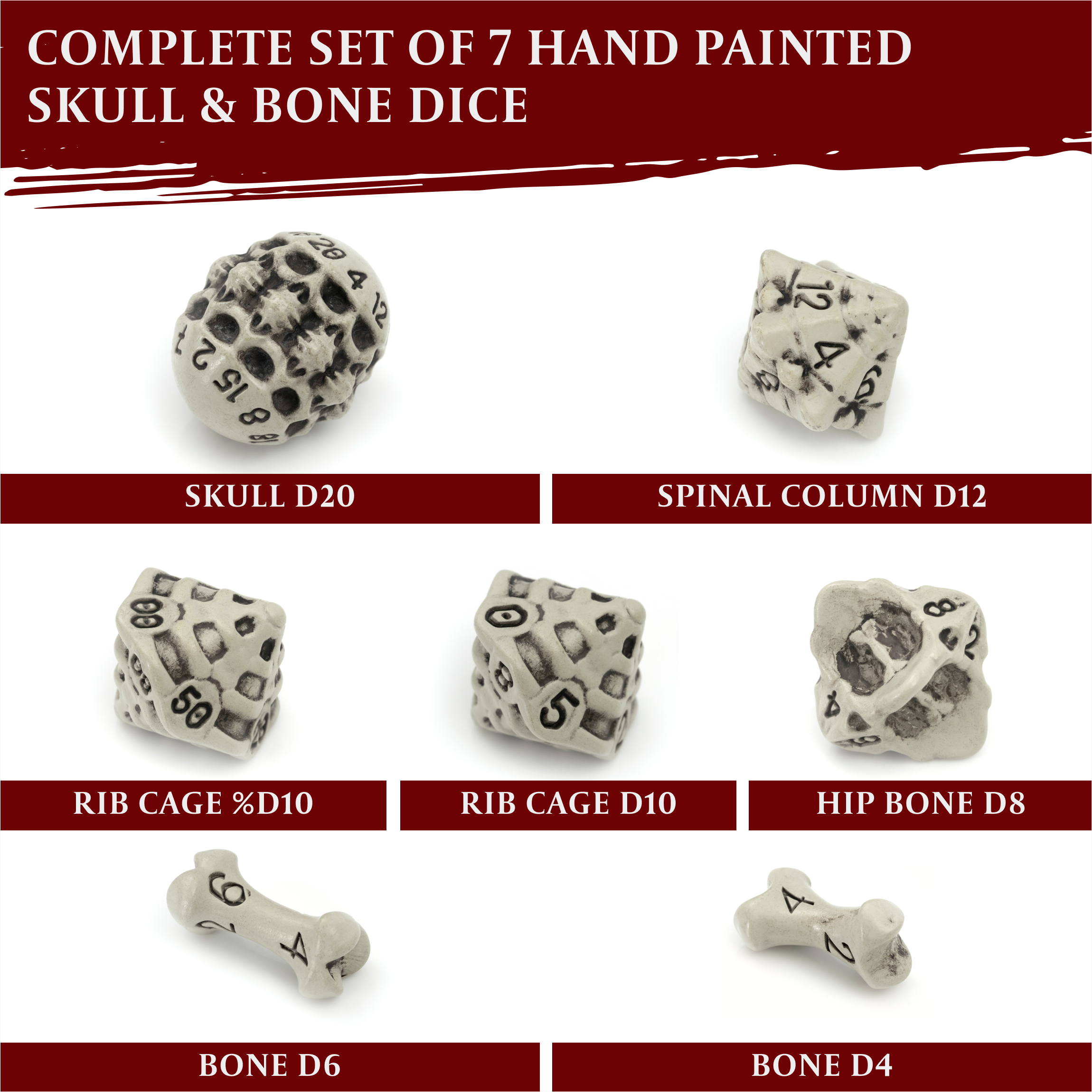 Skull & Bone Dice Set | For Dungeons & Dragons (DND), Pathfinder, Warhammer...