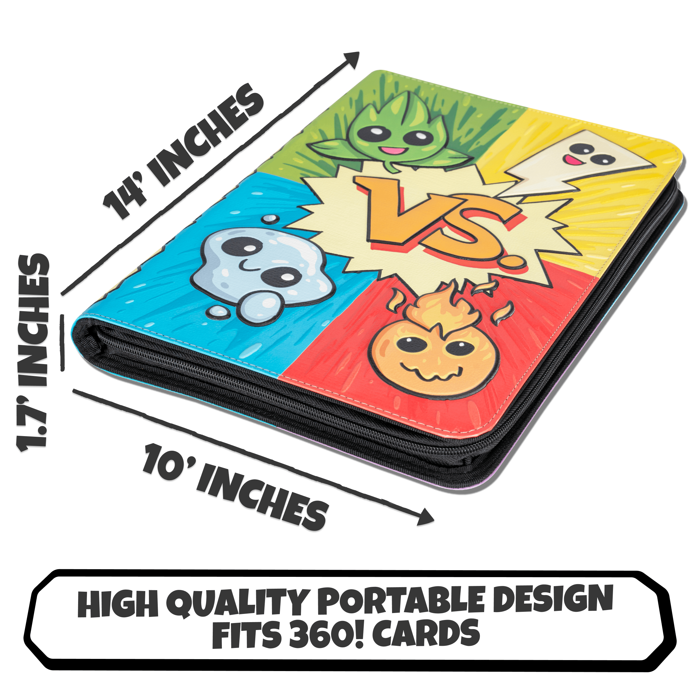 3D Card Binder for Pokemon - Stunning 3D Raised Pk Types Design in PU Leather with Zipper Great Sleeve Album/TCG Holder/Trading Card Collection Book Gift.