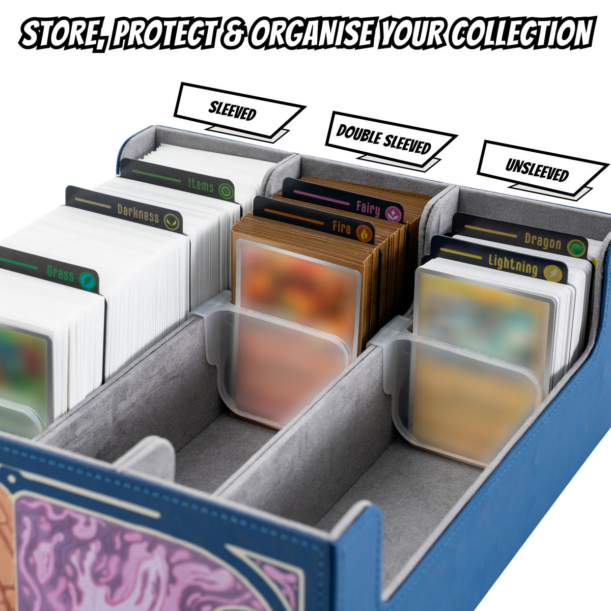 Trading Card Storage Box for Pokemon Cards holds【2400+】TCG Cards. Includes 17 Unique Type Dividers & 2 Card Stoppers. Premium Bulk Card Case/Deck Holder. Great Accessory Gift. (Card Organizer Box)