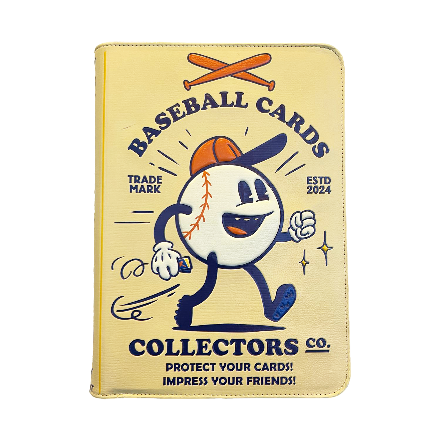 3D Baseball Card Binder with Vintage Cartoon Design - 9 Pocket Album w Zipper for 360 Baseball Cards