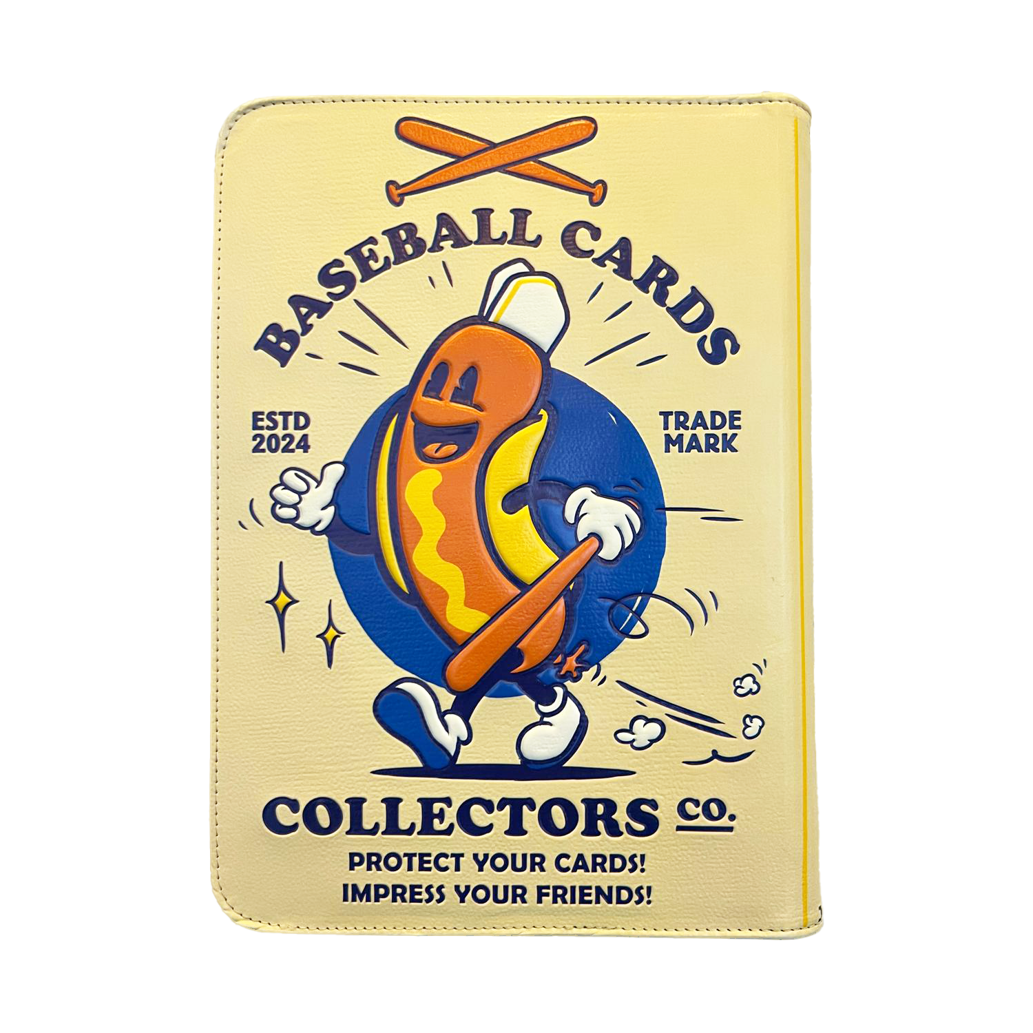 3D Baseball Card Binder with Vintage Cartoon Design - 9 Pocket Album w Zipper for 360 Baseball Cards